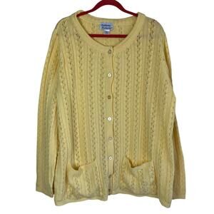 Anthony Richards Plus Sz 2X Crochet Cable Knit Cardigan Button-up Butter Yellow